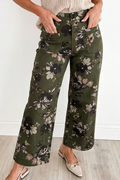 Floral Denim Patch Pocket Straight Leg Jeans