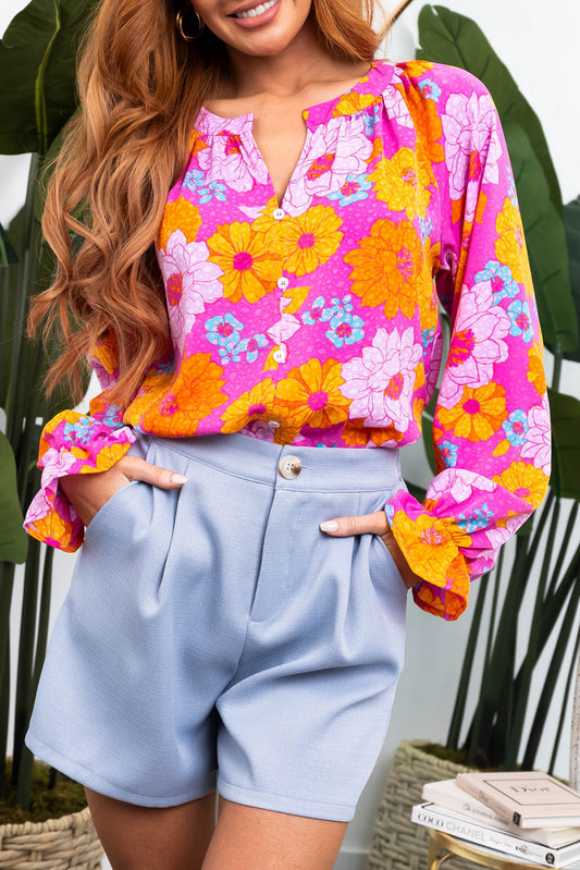 Floral Flounce Long Sleeve Blouse