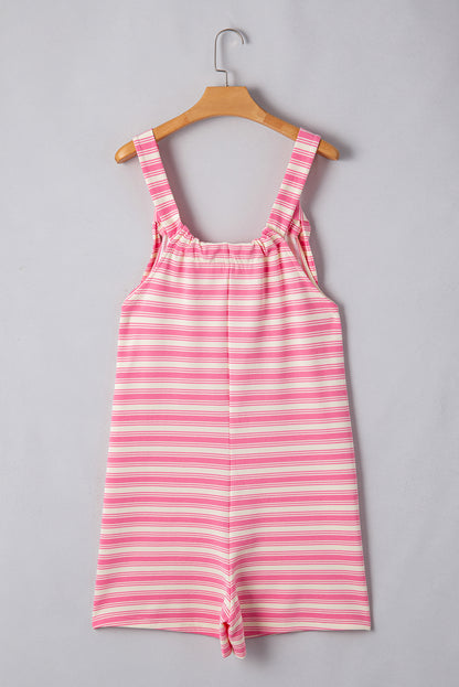 Stripe Knotted Strap Patched Pocket Romper
