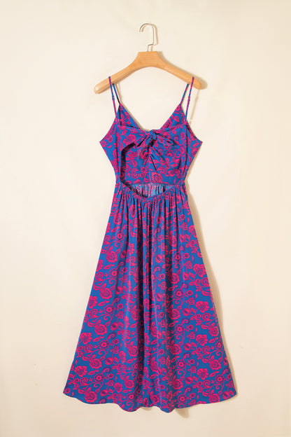 Floral Twisted V-Neck Tied Backless Maxi Dress