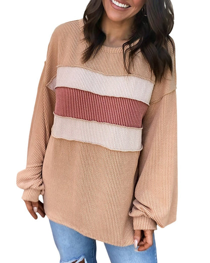 Colorblock Ribbed Exposed Seam Sweatshirt