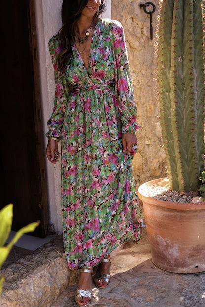 Floral Ruched Waist Maxi Dress