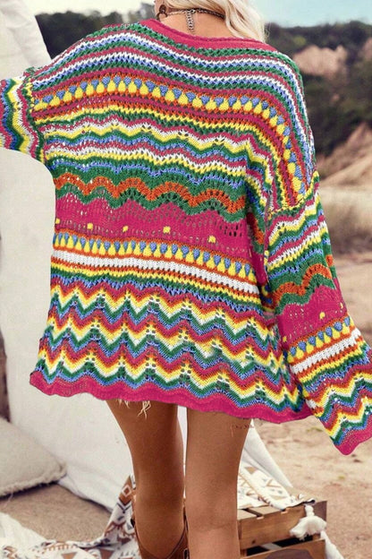 Colorblock Stripe Hollowed Knit Sweater