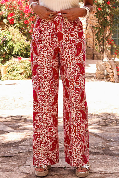 Paisley Buttoned High Waist Pants