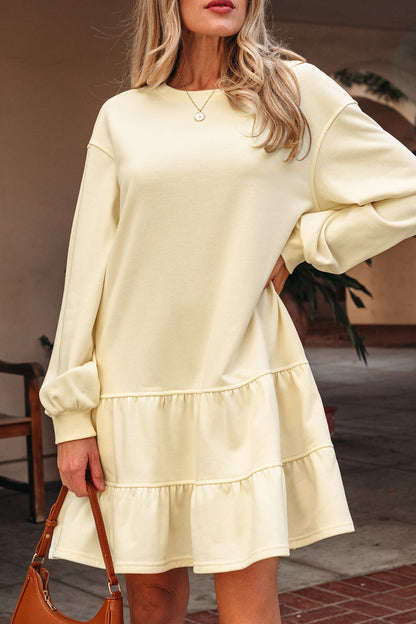 Solid Tiered Ruffle Hem Long Sleeve Dress