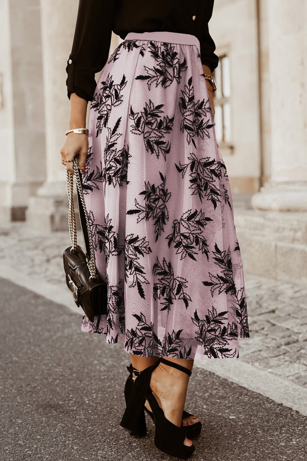 Floral Embroidered Mesh Maxi Skirt