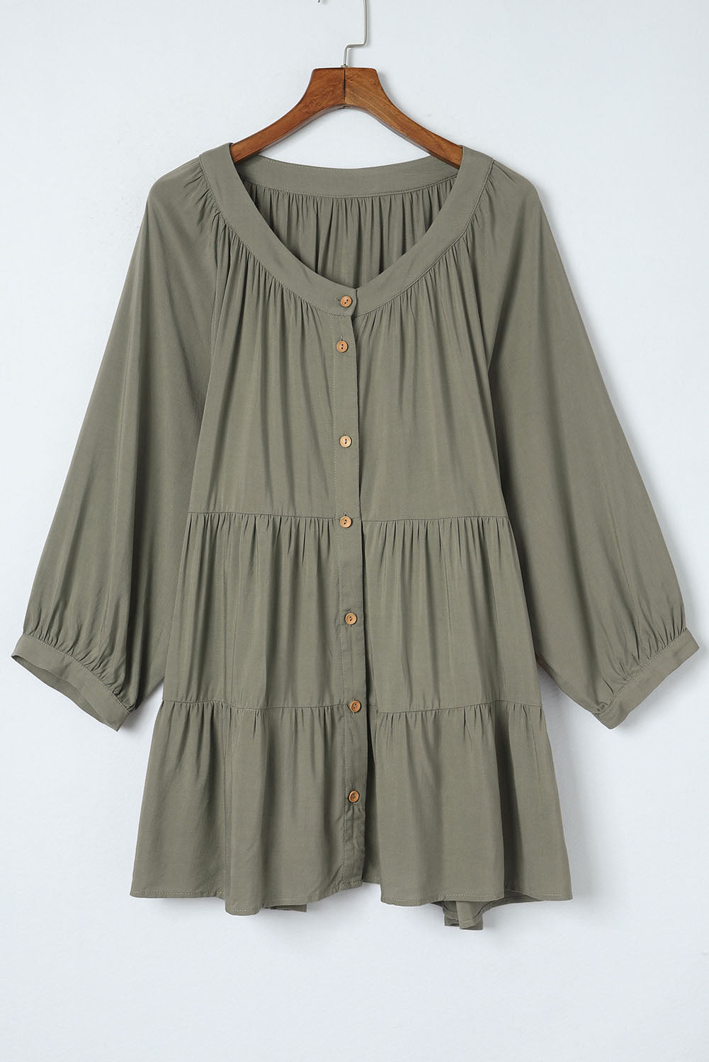 Plus Size Ruffle Tiered Buttoned Shirt