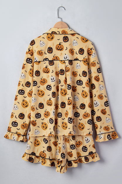 Halloween Jack-O-Lantern Ruffle Top & Shorts Lounge Set