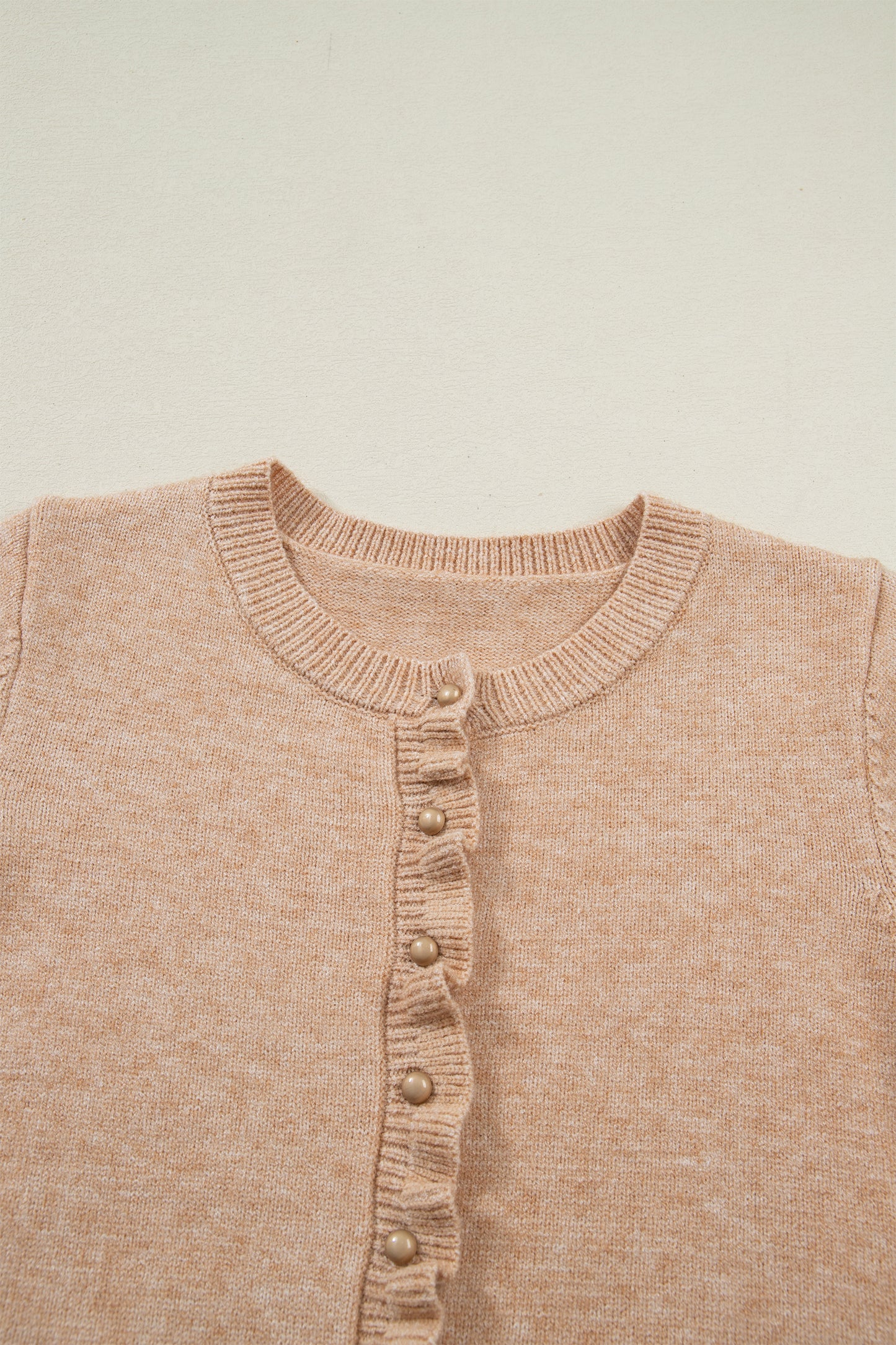 Solid Ruffle Trim Button Front Cardigan