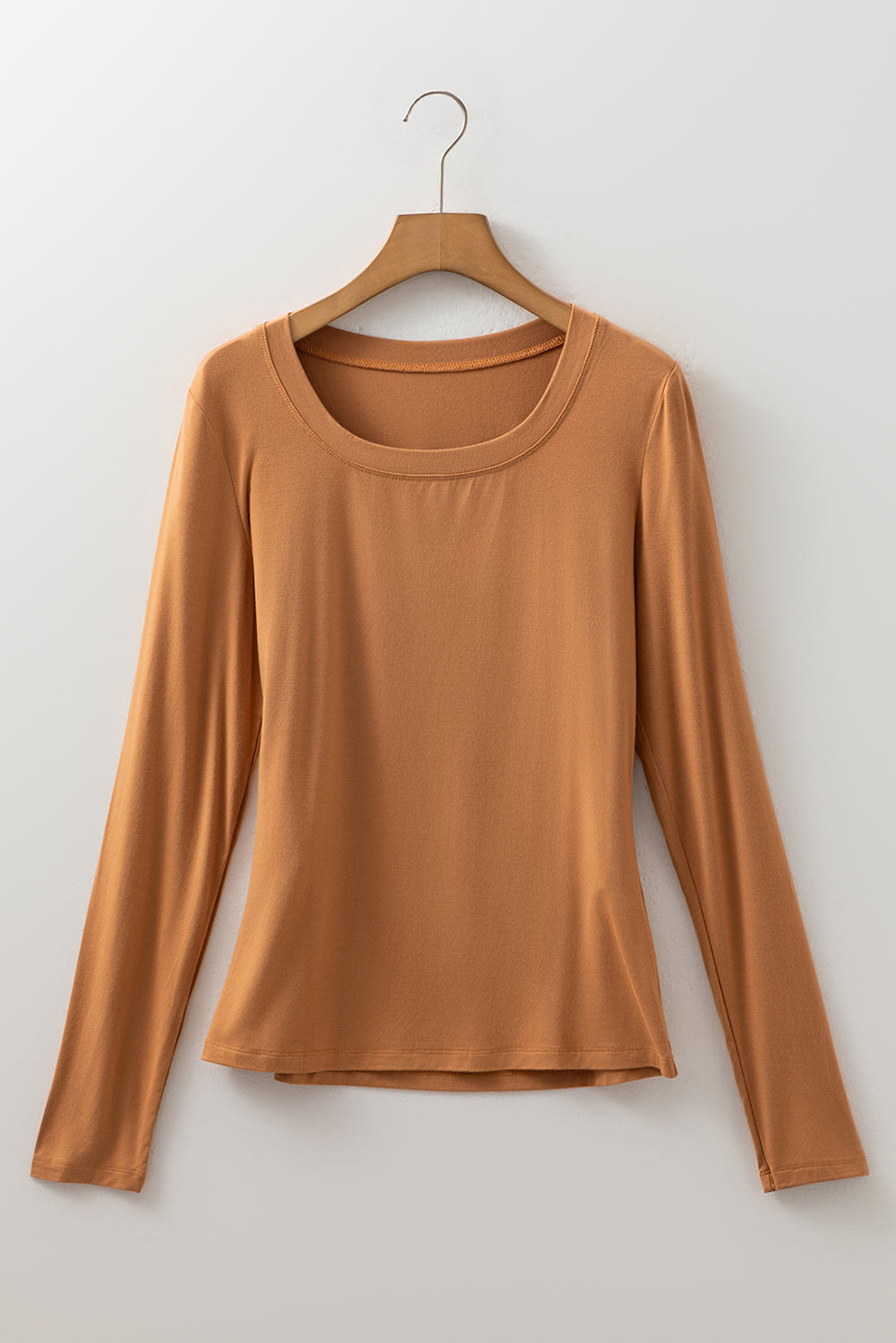 Solid Scoop Neck Long Sleeve Top