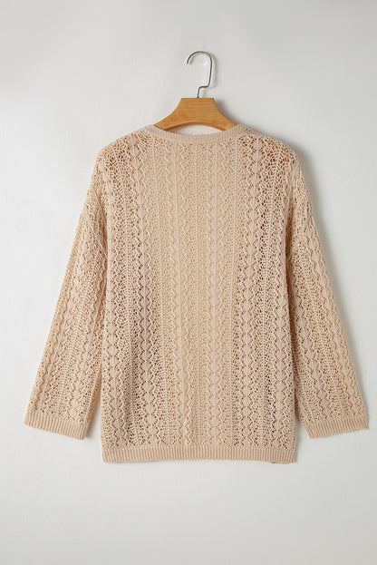 Hollowed Knit 3/4 Sleeve Cardigan