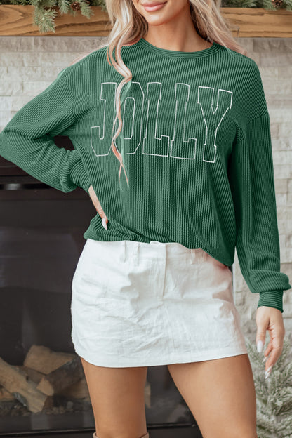 Christmas Merry Corded Knit Long Sleeve Top