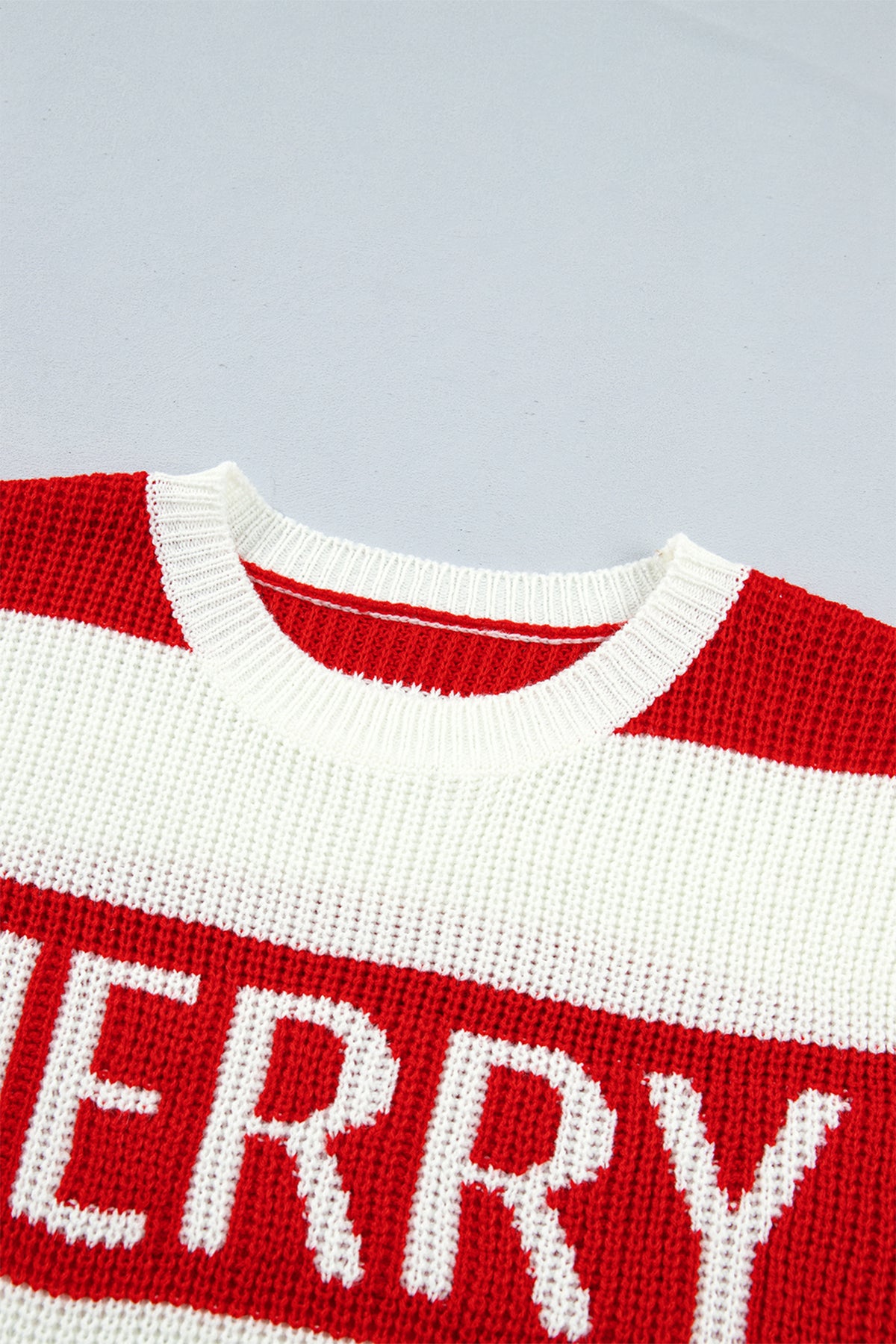 Christmas MERRY Stripe Drop Shoulder Loose Knit Sweater