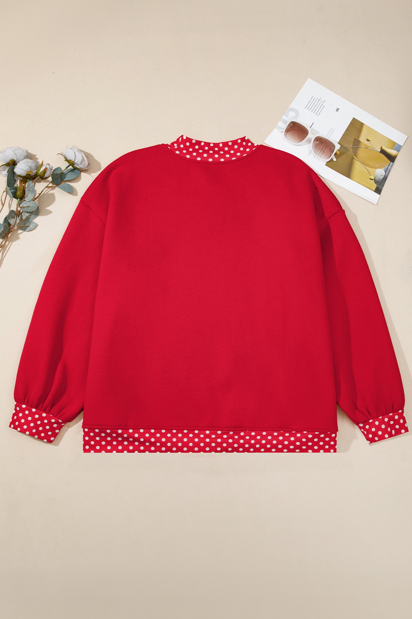 Plus Size Polka Dot Contrast Trim Mock Neck Sweatshirt