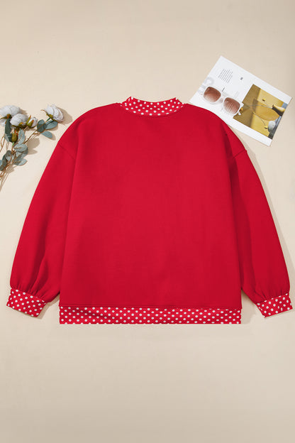 Plus Size Polka Dot Contrast Trim Mock Neck Sweatshirt
