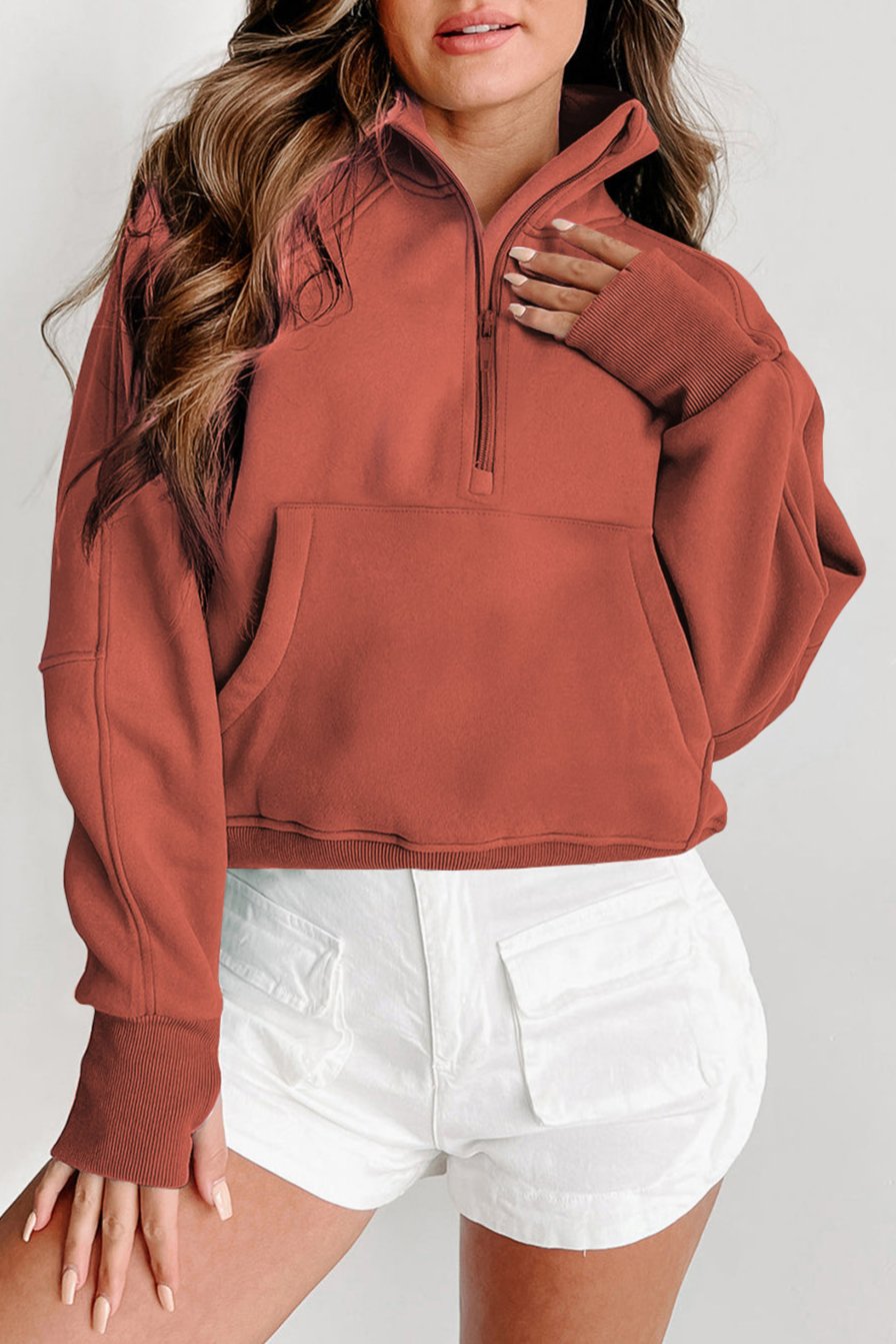 Half Zip Thumbhole Sleeve Sweatshirt