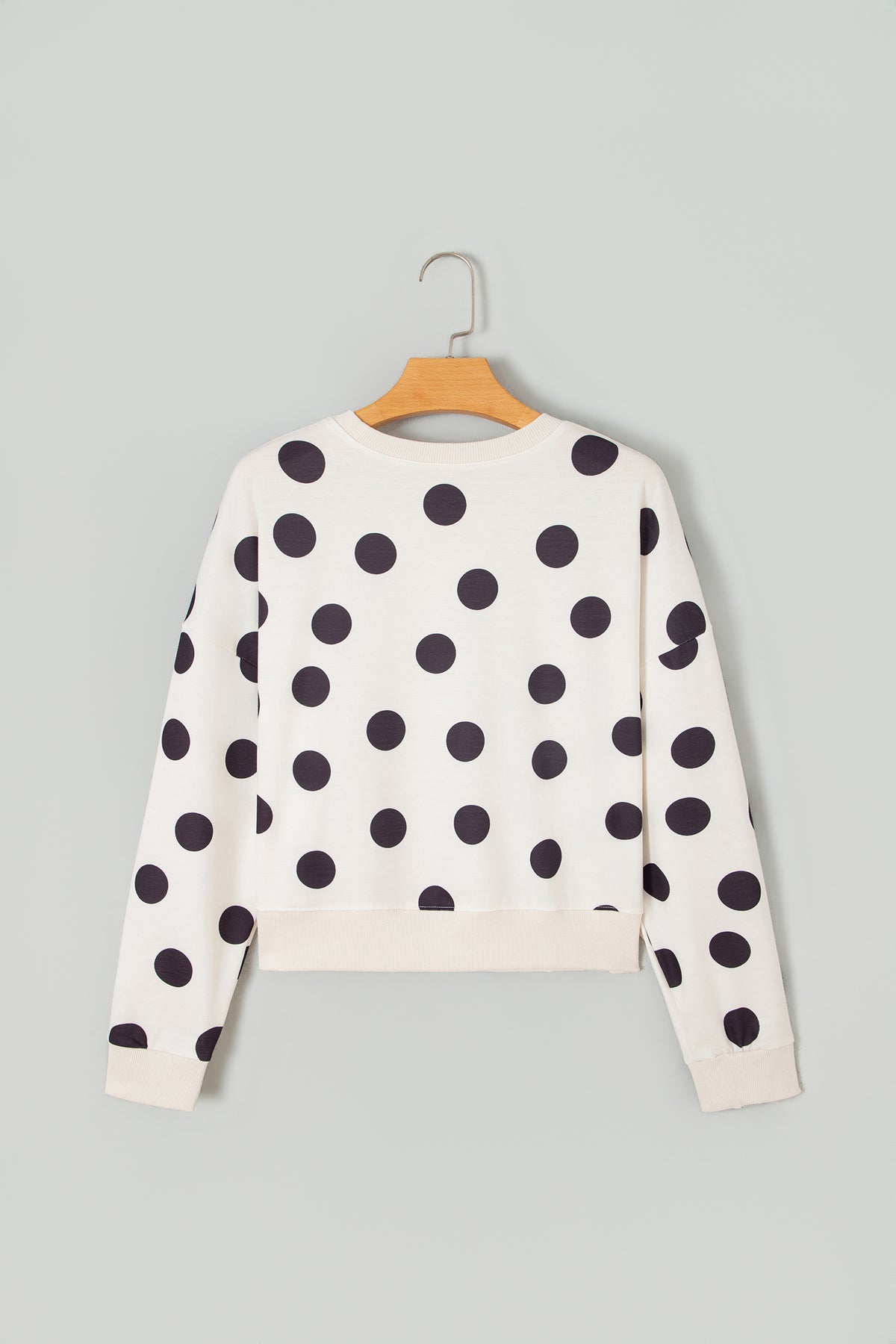 Polka Dot Ribbed Trim Round Neck Sweatshirt