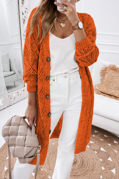 Pointelle Hollowed Button Front Cardigan