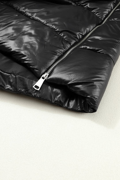 Solid Quilted Long Hooded Vest Coat