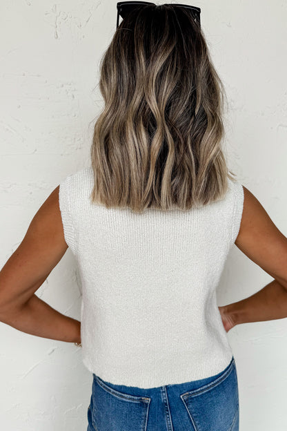 Solid Knit Sleeveless Button Front Pocketed Sweater