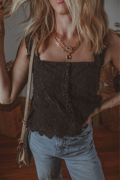 Floral Embroidered Tie Back Top