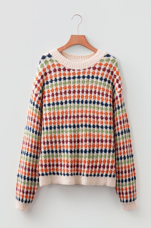 Stripe Dotty Knit Drop Shoulder Sweater
