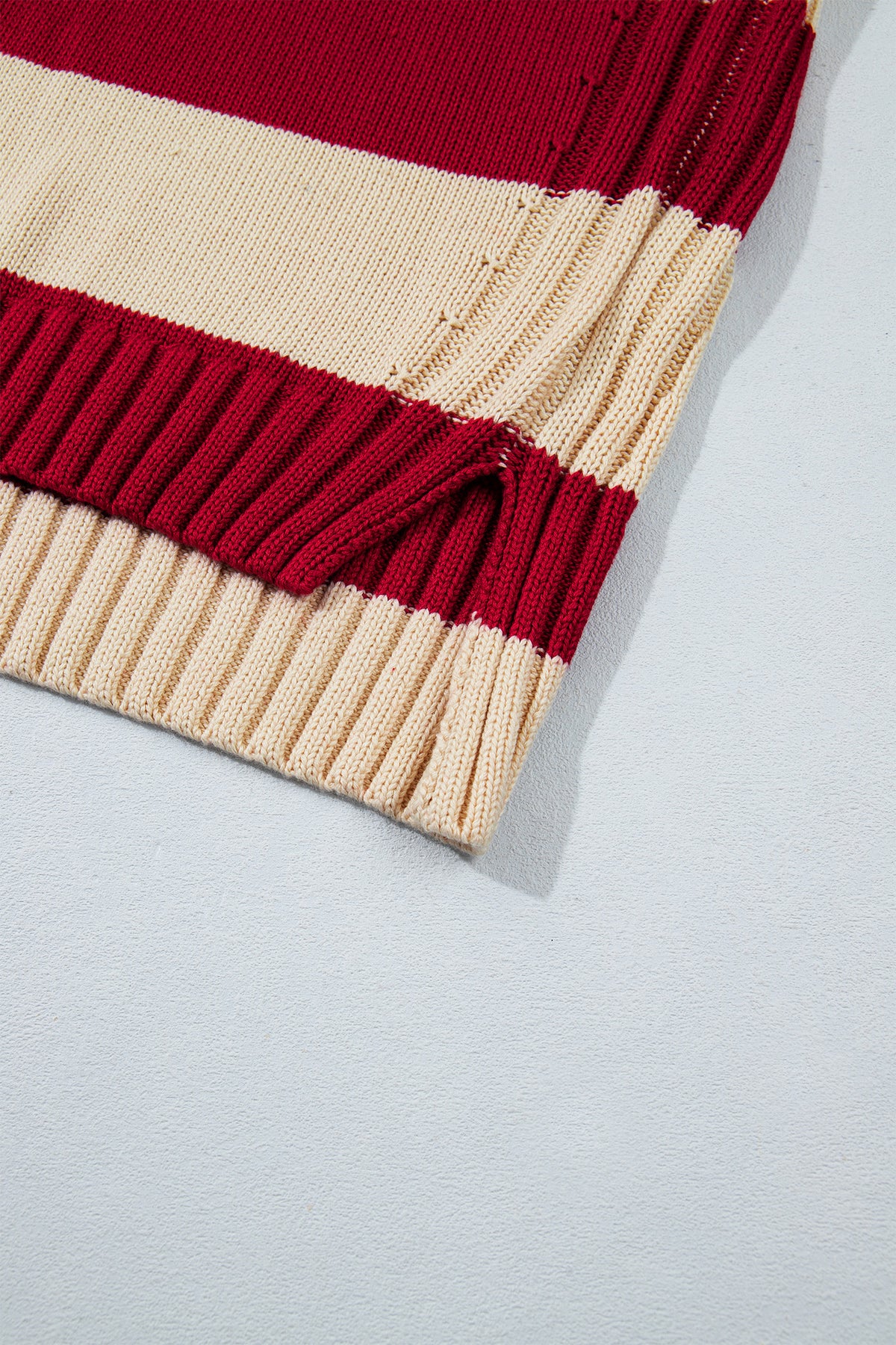 Stripe Ribbed Trim Turtleneck Drop Shoulder Sweater