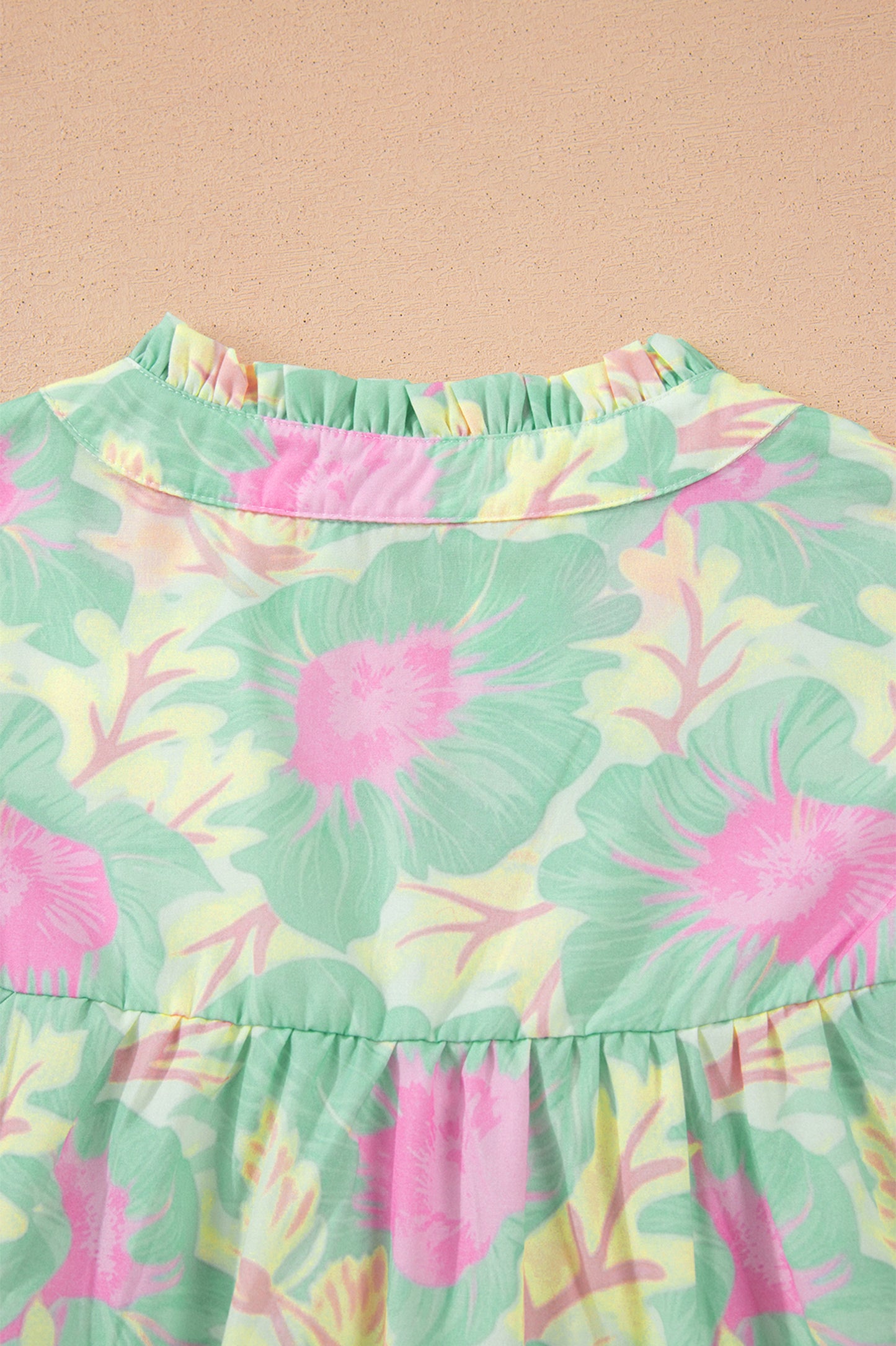 Floral Frilled V-Neck Bubble Sleeve Babydoll Blouse