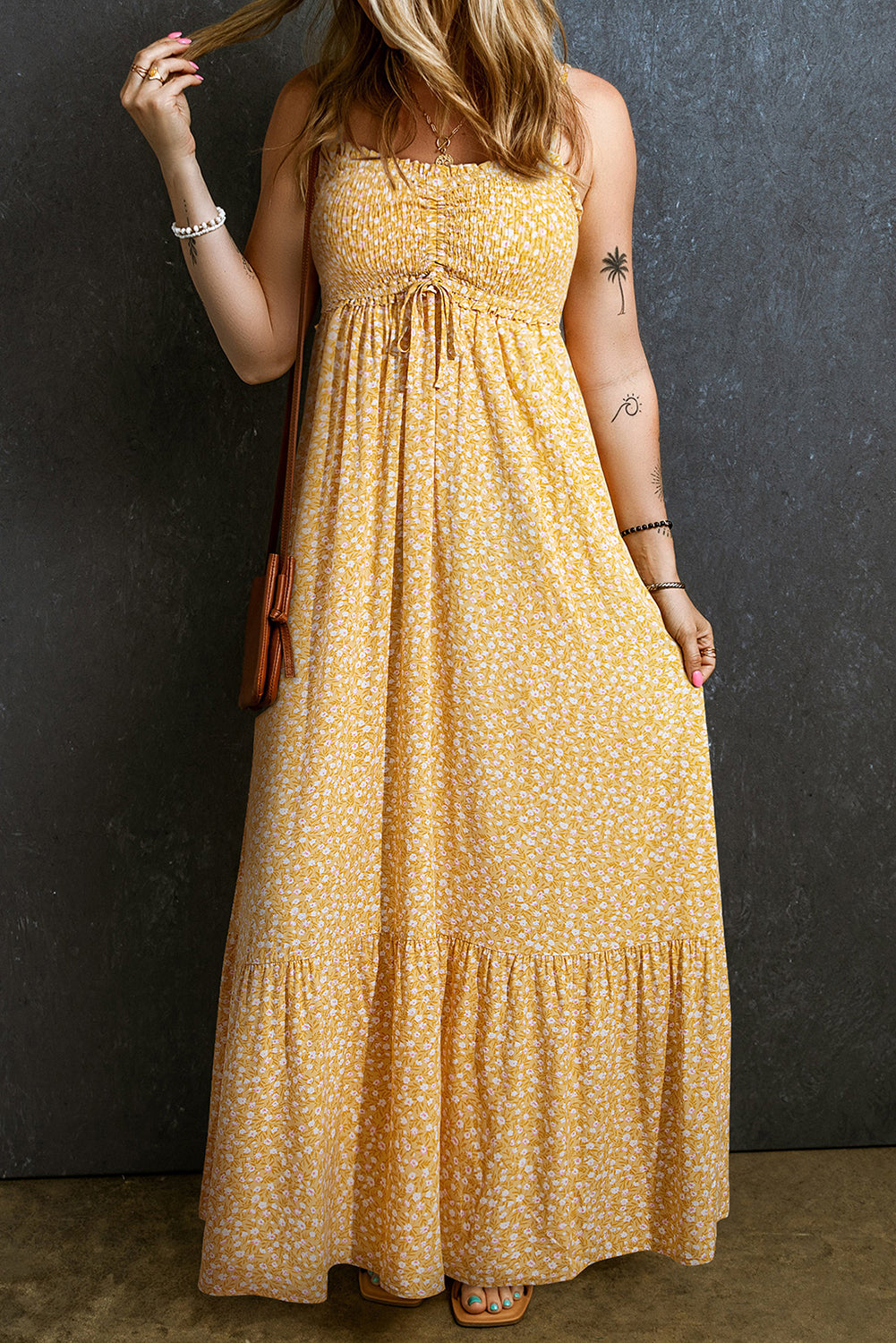 Floral Frilly Smocked Maxi Dress