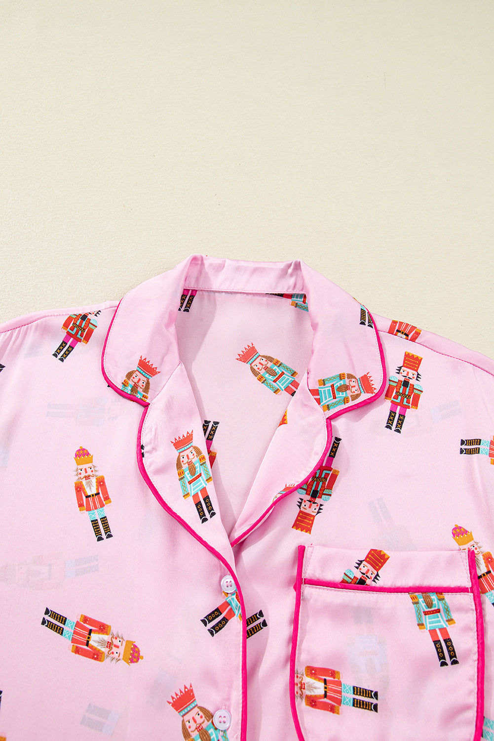 Christmas Nutcracker Bow Contrast Trim Pajama Set