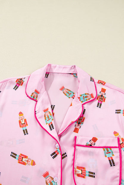 Christmas Nutcracker Bow Contrast Trim Pajama Set