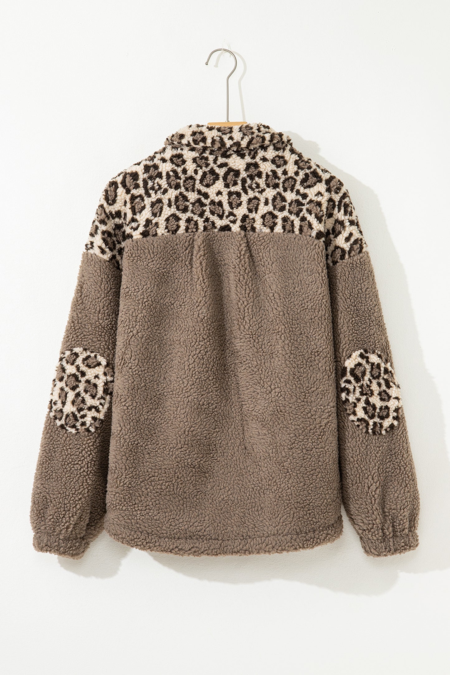 Leopard Sherpa Patchwork Flap Pocket Buttoned Jacket