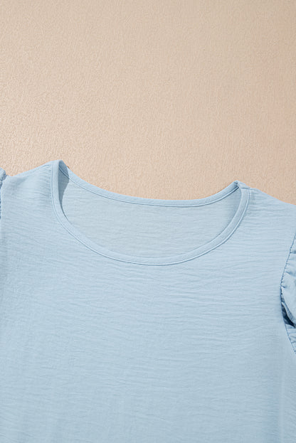 Solid Ruffle Short Sleeve Blouse