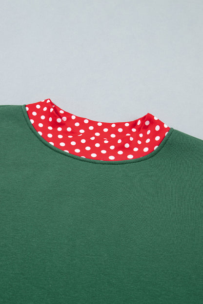 Polka Dot Contrast Trim Mock Neck Sweatshirt