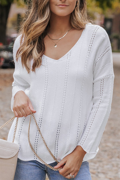 Hollowed Knit V-Neck Sweater