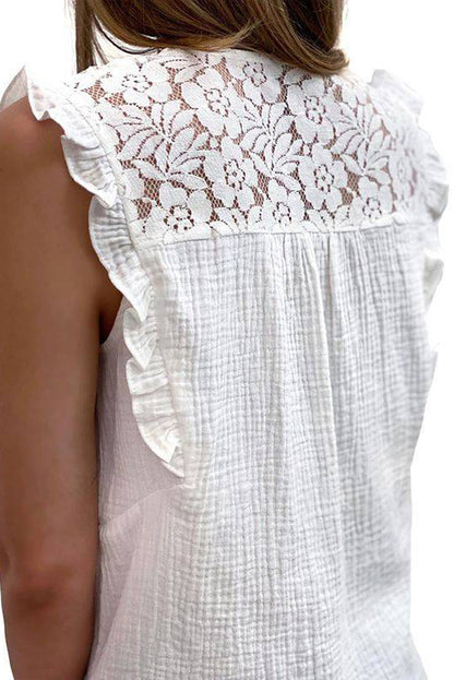 Gauze Lace Buttoned V-Neck Shirt