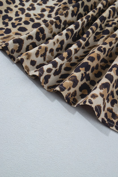 Leopard Shirred Ruffle Spaghetti Strap Tank Top