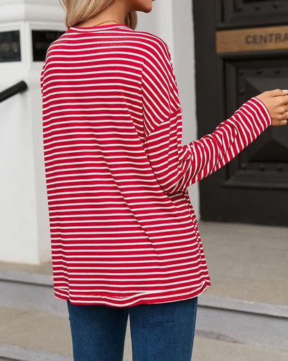 Stripe Exposed Seam Long Sleeve Top