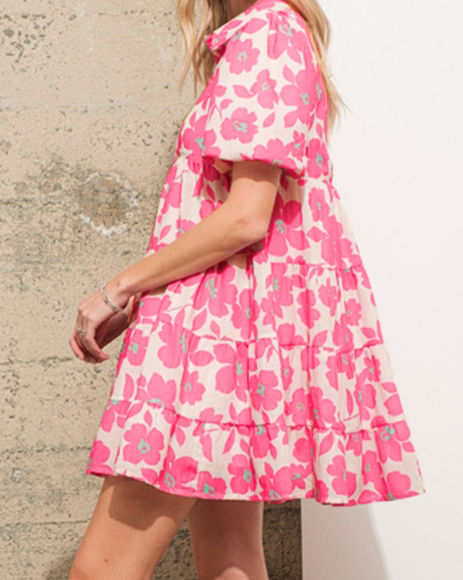 Floral Tiered Mini Shirt Dress