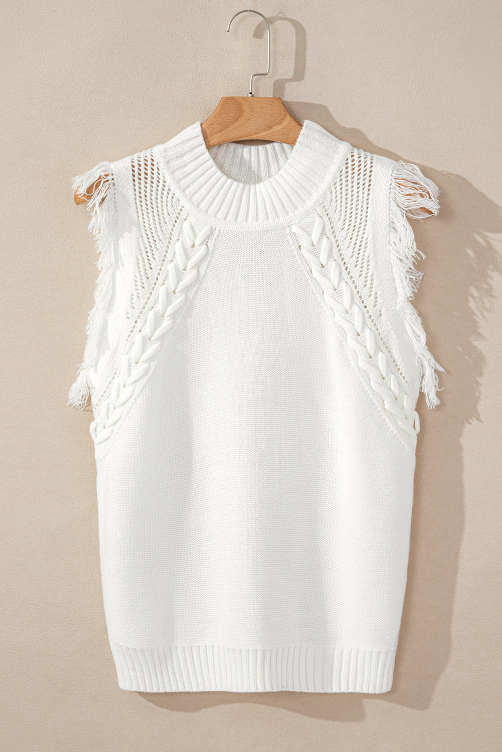 Fringe Mock Neck Sleeveless Sweater