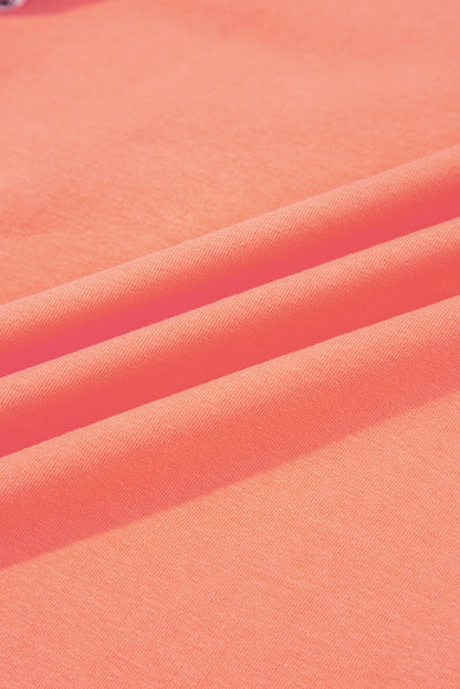 Plaid Flower Waffle Knit Patchwork 3/4 Sleeve Top