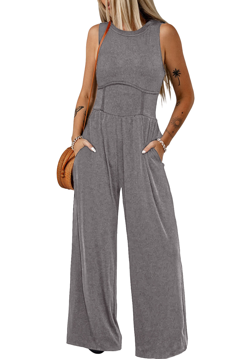 Cinched Waist Wide Leg Jumpsuit