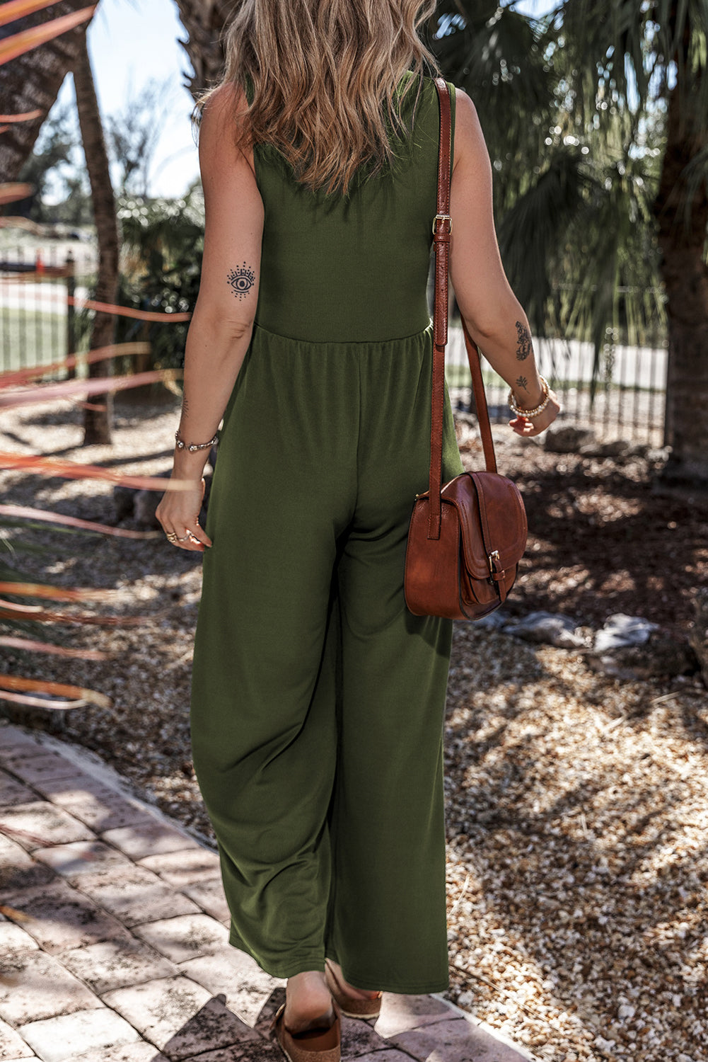 Ruched Sleeveless Wide Leg Jumpsuit