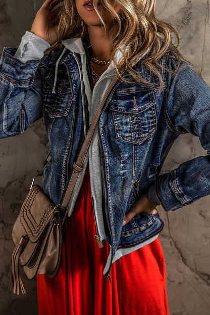 Denim Zip-Up Hooded Jacket