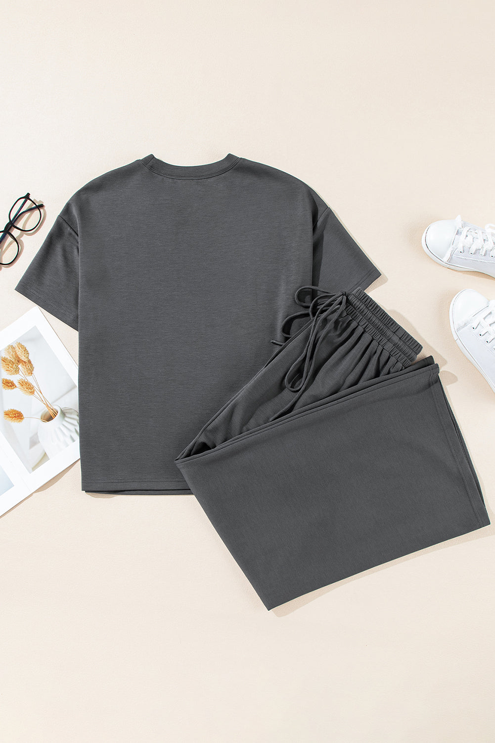 Solid Tee and Pants Set