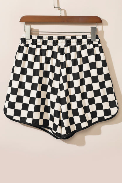 Checker Drawstring Elastic Waist Shorts