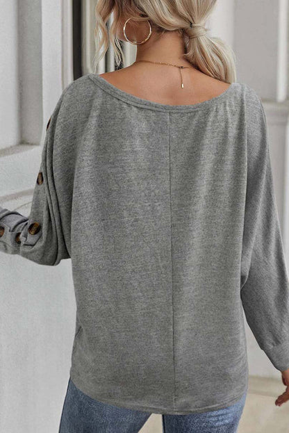 Solid Buttoned Long Sleeve Top