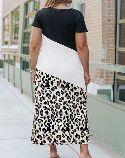 Leopard Colorblock Maxi Dress Plus Size