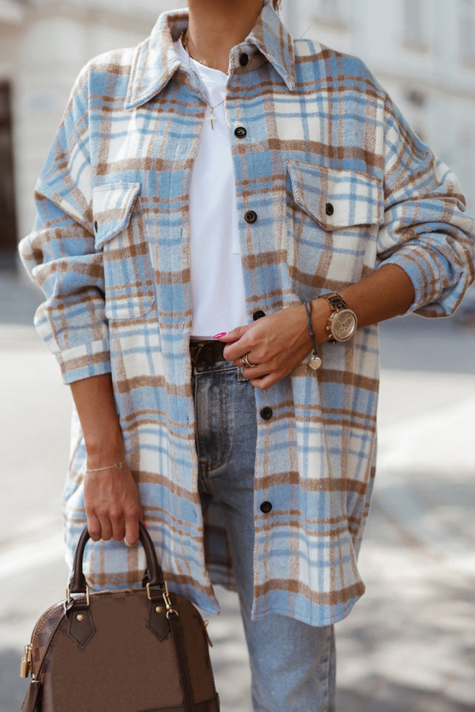 Plaid Flap Pocket Buttoned Shacket