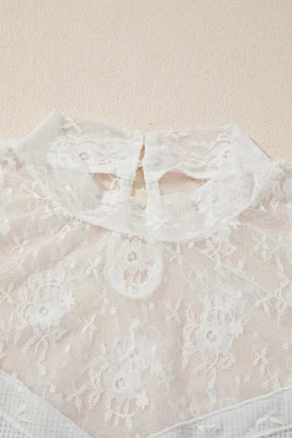 Lace Mesh Patchwork Ribbed Long Sleeve Top